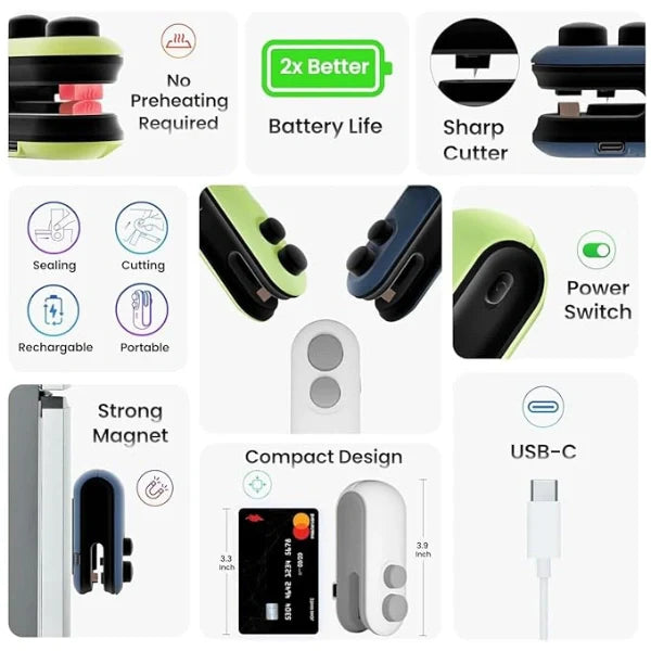 Seal by Heal | Mini Packet Sealer & Cutter | Rechargeable & Handheld