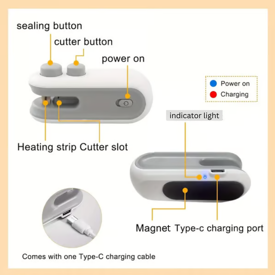 Seal by Heal | Mini Packet Sealer & Cutter | Rechargeable & Handheld
