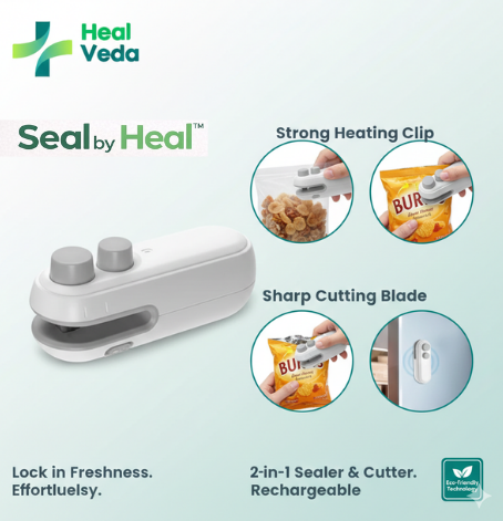 Seal by Heal | Mini Packet Sealer & Cutter | Rechargeable & Handheld